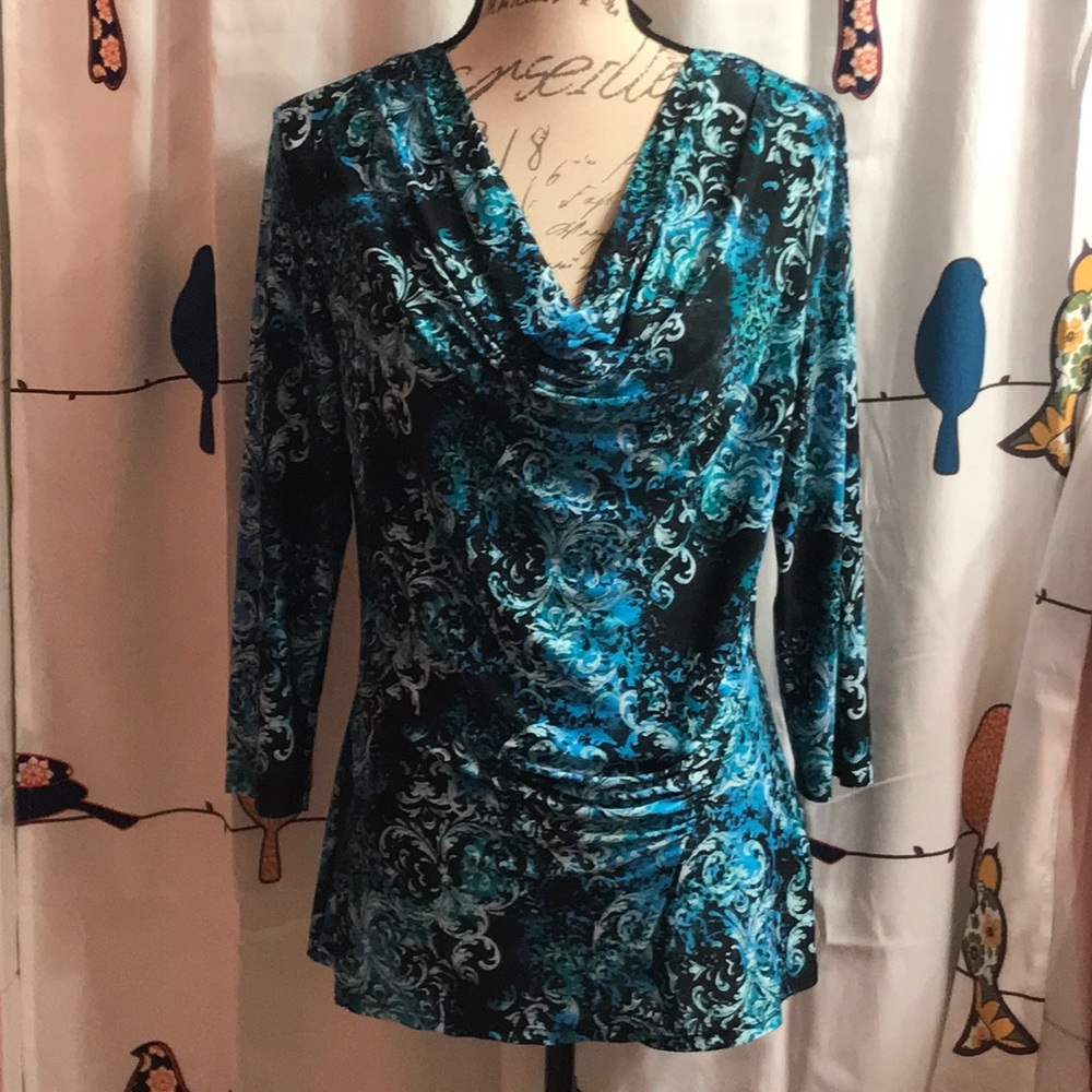 VINTAGE MILANO BEAUTIFUL CLASSIC DRAPED COWL NECK TOP SIZE MEDIUM